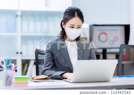 一個戴著口罩的女人 112442583