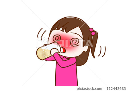 (Upper body diagonal) A girl who is drunk and shaky, guzzling beer and dizzy 112442683