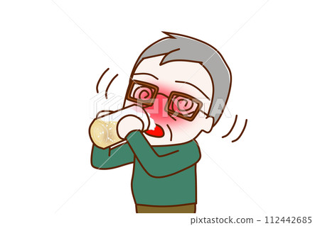 (Upper body diagonal) An elderly man who is drunk and shaky as he gulps down beer. (Upper body diagonal) An elderly man who is drunk and shaky as he gulps down beer. 112442685