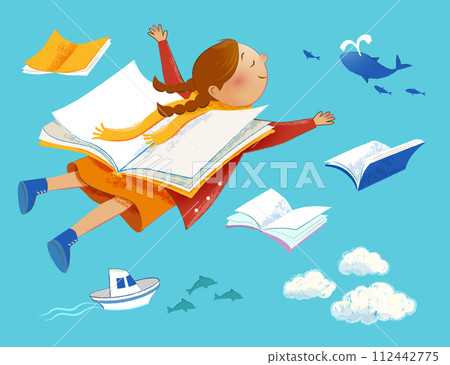 Cute little girl flying element set 112442775