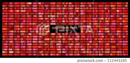 Red ruby glossy gradient, metal foil texture. Color swatch set. Collection of high quality gradients. Shiny metallic background. Design element. Vector illustration 112443285