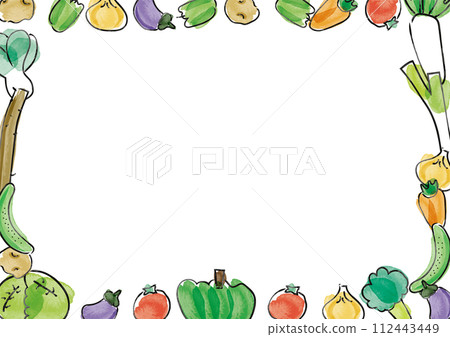 手繪水彩可愛蔬菜框_背景_白色_水平 手繪水彩可愛蔬菜框_背景_白色_水平 112443449