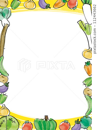 手繪水彩可愛蔬菜框_背景白色/水彩筆_垂直 手繪水彩可愛蔬菜框_背景白色/水彩筆_垂直 112443662