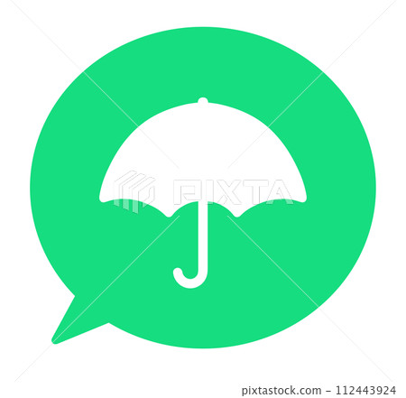 A simple green umbrella symbol and a speech bubble 112443924