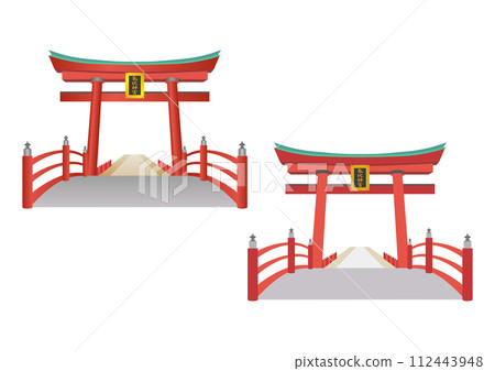 Torii gate of Kehi Shrine in Tsuruga, Fukui Prefecture (vector illustration) 112443948
