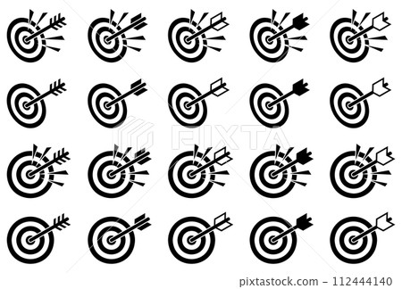 Vector illustration set of bow and arrow, target, jackpot, and winning target 112444140