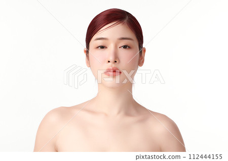 Beautiful young asian woman with clean fresh skin on white background, Face care, Facial treatment, Cosmetology, beauty and spa, Asian women portrait. Beautiful young asian woman with clean fresh skin on white background, Face care, Facial treatment, Cosmetology, beauty and spa, Asian women portrait. 112444155