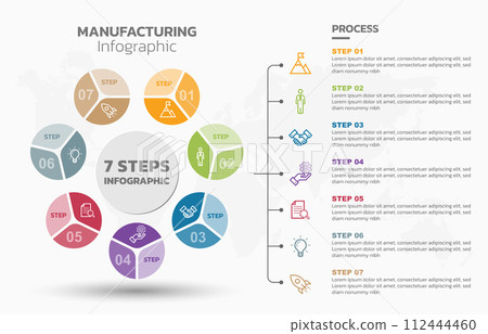 Visual data presentation. Cycle diagram with 7 options. Pie Chart Circle infographic template with 7 steps, options, parts, segments. Business concept. Marketing infographic vector illustration. Visual data presentation. Cycle diagram with 7 options. Pie Chart Circle infographic template with 7 steps, options, parts, segments. Business concept. Marketing infographic vector illustration. 112444460