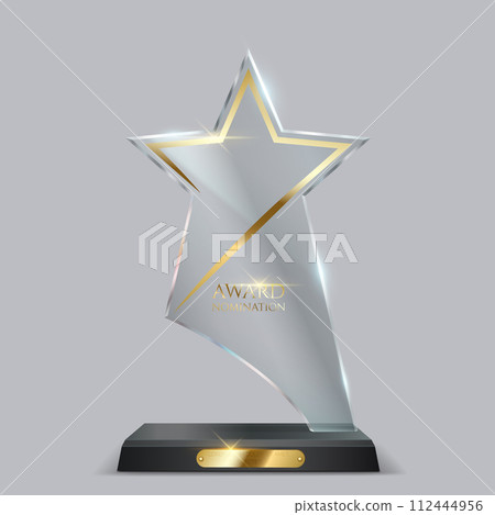 Award trophy of acryl with golden star vector illustration Award trophy of acryl with golden star vector illustration 112444956