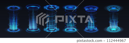 Teleportation technology realistic vector illustration set 112444967