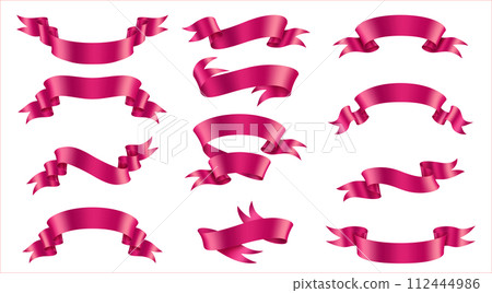 Glaring pink ribbons realistic vector illustration set 112444986