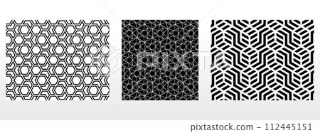 Geometric set of seamless black and white patterns. Simple vector graphics 112445151