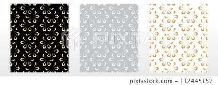 Collection of flower geometric patterns. Seamless vector backgrounds. Colored ornaments. Ornament for fabric, wallpaper, packaging. Decorative prints 112445152