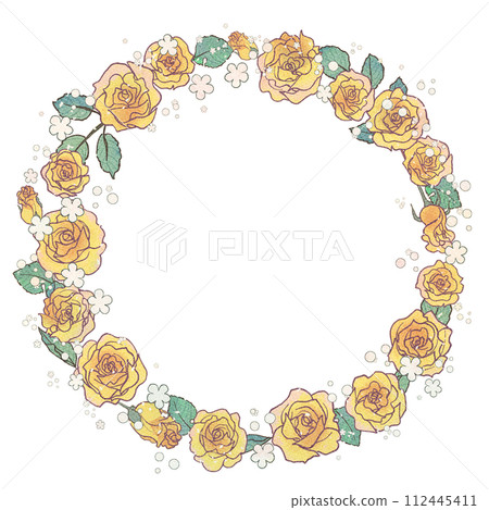 Yellow rose flower wreath frame/hand-drawn illustration 112445411