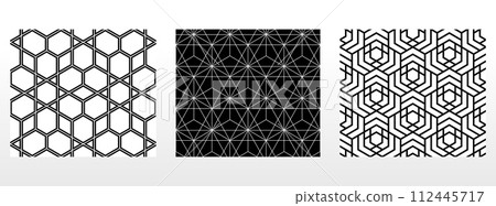 Geometric set of seamless black and white patterns. Simple vector graphics 112445717