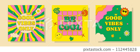 Set Retro Groove Social Media Post Psychedelic 112445828