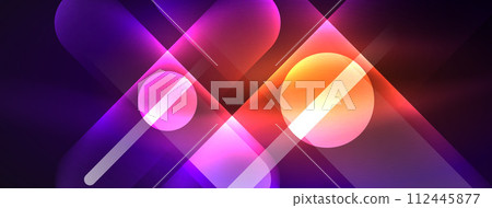 Abstract design pulsates with neon glowing light effects, casting an entrancing glow in the darkness, captivating the eye with its vibrant energy. Glass circles neon glowing light effects Abstract design pulsates with neon glowing light effects, casting an entrancing glow in the darkness, captivating the eye with its vibrant energy. Glass circles neon glowing light effects 112445877