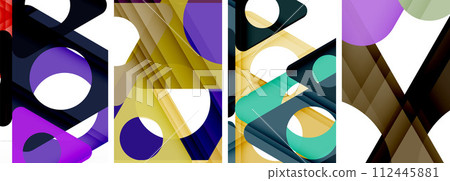 Abstract background set featuring captivating triangles. Harmonious blend of geometry and style, these designs bring modern flair Abstract background set featuring captivating triangles. Harmonious blend of geometry and style, these designs bring modern flair 112445881