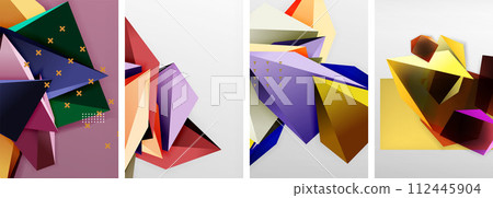 Trendy low poly 3d triangle shapes and other geometric elements background designs for wallpaper, business card, cover, poster, banner, brochure, header, website Trendy low poly 3d triangle shapes and other geometric elements background designs for wallpaper, business card, cover, poster, banner, brochure, header, website 112445904