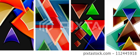 Glossy triangles geometric poster set for wallpaper, business card, cover, poster, banner, brochure, header, website Glossy triangles geometric poster set for wallpaper, business card, cover, poster, banner, brochure, header, website 112445918