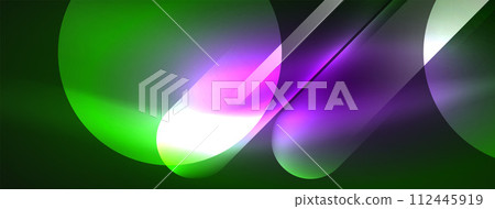 Abstract design pulsates with neon glowing light effects, casting an entrancing glow in the darkness, captivating the eye with its vibrant energy. Glass circles neon glowing light effects Abstract design pulsates with neon glowing light effects, casting an entrancing glow in the darkness, captivating the eye with its vibrant energy. Glass circles neon glowing light effects 112445919
