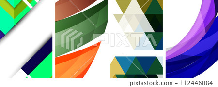 Vector posters - minimalist geometric abstract backgrounds, featuring circles, lines, and triangles in clean, modern design Vector posters - minimalist geometric abstract backgrounds, featuring circles, lines, and triangles in clean, modern design 112446084