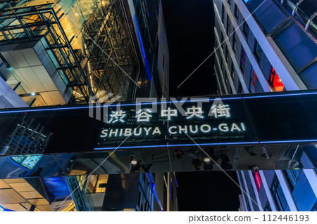 Urban landscape of Shibuya Ward, Tokyo Night view of Shibuya Chuo-gai Urban landscape of Shibuya Ward, Tokyo Night view of Shibuya Chuo-gai 112446193