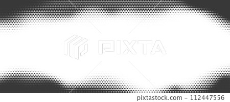 Dotted vector background with halftone effect. Comic wavy gradient border on white backdrop. Old grainy abstract frame. Retro graphic texture. Dotted vector background with halftone effect. Comic wavy gradient border on white backdrop. Old grainy abstract frame. Retro graphic texture. 112447556