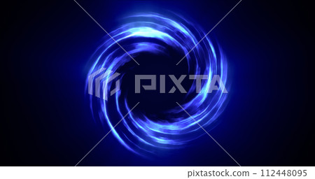 Looped twirl circle of stripes and lines of bright blue beautiful magical energy glowing neon, round frame. Abstract background Looped twirl circle of stripes and lines of bright blue beautiful magical energy glowing neon, round frame. Abstract background 112448095