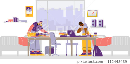 Focused dorm study vector scene 112448489