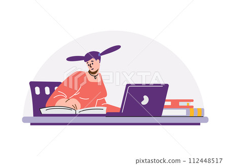 Student studying with technology vector illustration Student studying with technology vector illustration 112448517