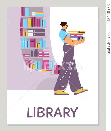 Library bookshelf vector poster scene 112448528