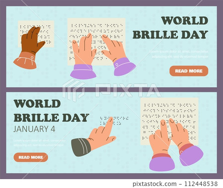 World Braille Day reading hands vector set 112448538