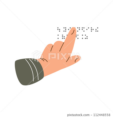 Person with low vision reads with Braille alphabet, flat vector isolated. Person with low vision reads with Braille alphabet, flat vector isolated. 112448558