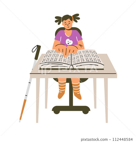 Child reading braille book vector illustration Child reading braille book vector illustration 112448584