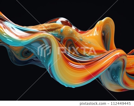 AI-generated content. Bold holographic liquid metal shape. 3D Holographic Neon Fluid Waves. Iridescent chrome melted bubble drop 112449445