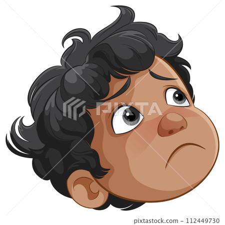 Pensive Child with Curly Hair 112449730