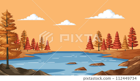 Autumn Lake Amidst Rustic Foliage Autumn Lake Amidst Rustic Foliage 112449734