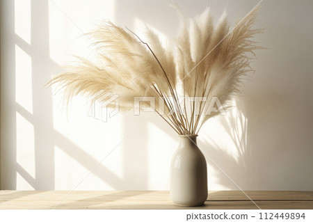 Pampas grass. Reed Plume Stem, Dried Pampas Grass, Decorative Feather Flower Arrangement for Home 112449894