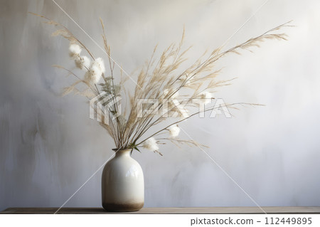 Pampas grass. Reed Plume Stem, Dried Pampas Grass, Decorative Feather Flower Arrangement for Home 112449895
