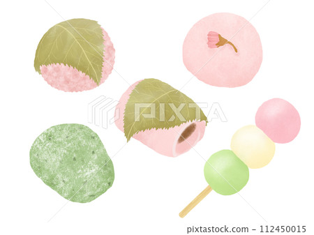 Watercolor illustration of spring Japanese sweets 112450015