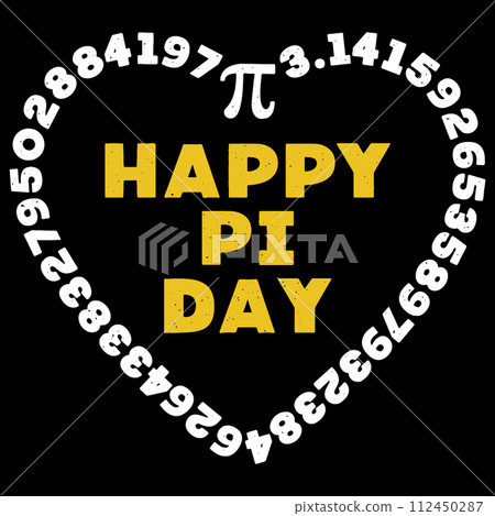 Happy PI Day! Pi Numbers 3.14 in Heart shape. March 14 Holiday vector distressed dark illustration 112450287