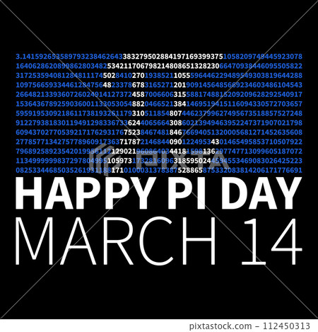 Happy PI Day - 3,14 card - Pi Numbers Maths modern vector illustration or banner 112450313