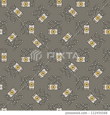 AI Mobile Technology in Smartphone vector colored seamless pattern 112450388