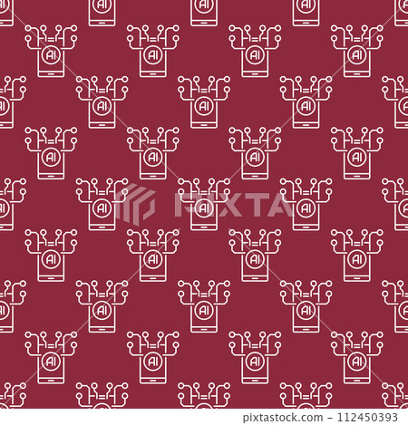 AI Phone vector Artificial Intelligence Smartphone red seamless pattern in outline style 112450393