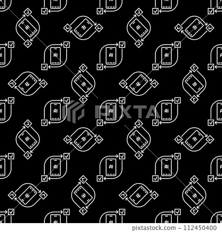 AI Technology in Smartphone vector Artificial Intelligence thin line dark seamless pattern AI Technology in Smartphone vector Artificial Intelligence thin line dark seamless pattern 112450400
