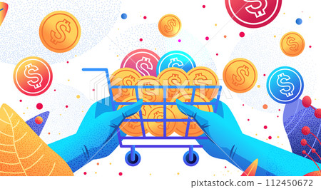 hands holding dollar coins in trolley cart financial banking wealth transformation technology fintech business investment hands holding dollar coins in trolley cart financial banking wealth transformation technology fintech business investment 112450672