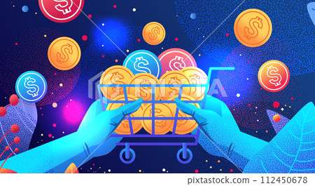 hands holding dollar coins in trolley cart financial banking wealth transformation technology fintech business investment hands holding dollar coins in trolley cart financial banking wealth transformation technology fintech business investment 112450678