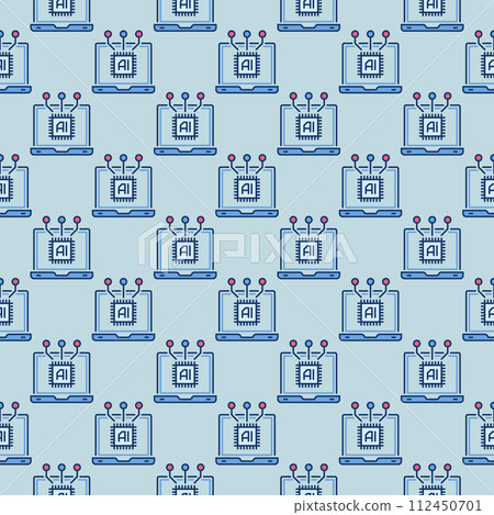 Laptop with AI Chip vector Artificial Intelligence colored seamless pattern Laptop with AI Chip vector Artificial Intelligence colored seamless pattern 112450701