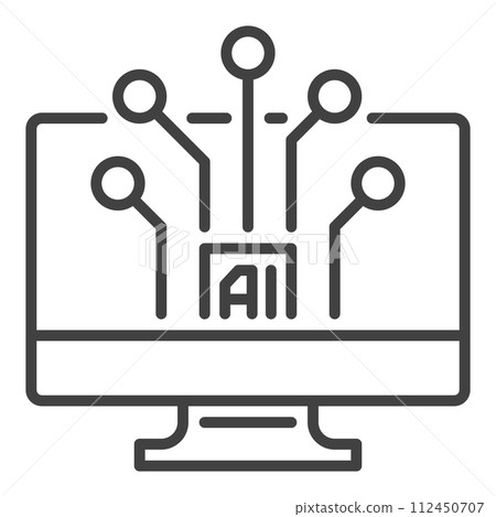 AI Artificial Intelligence on Computer Screen vector linear icon or symbol 112450707